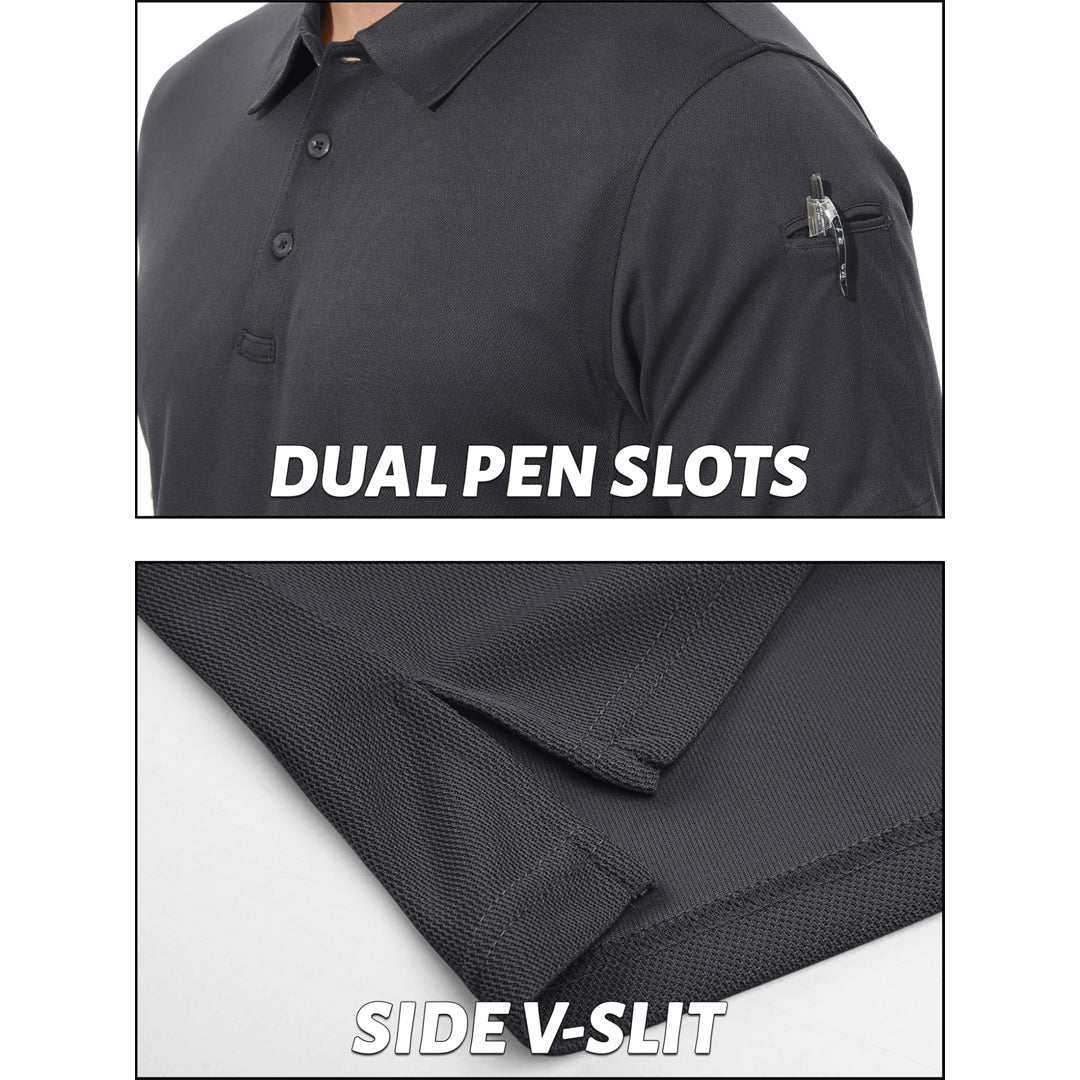 TACVASEN Dark Grey Men's Dry Fit UPF 50+ Golf Workwear Tactical Polo Shirt