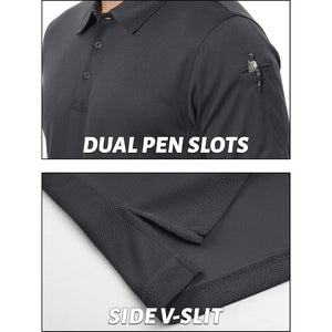 TACVASEN Dark Grey Men's Dry Fit UPF 50+ Golf Workwear Tactical Polo Shirt