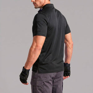 TACVASEN Black Men's Dry Fit UPF 50+ Golf Workwear Tactical Polo Shirt