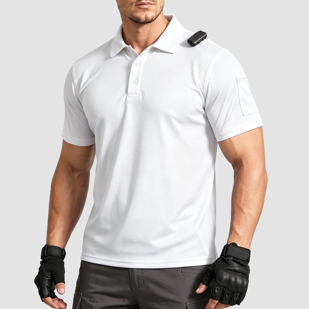 TACVASEN White Men's Dry Fit UPF 50+ Golf Workwear Tactical Polo Shirt