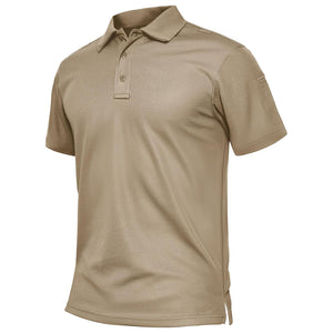 TACVASEN Khaki Men's Dry Fit UPF 50+ Golf Workwear Tactical Polo Shirt