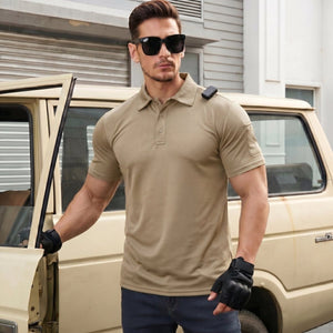 TACVASEN Khaki Men's Dry Fit UPF 50+ Golf Workwear Tactical Polo Shirt