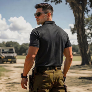 TACVASEN Black Men's Dry Fit UPF 50+ Golf Workwear Tactical Polo Shirt