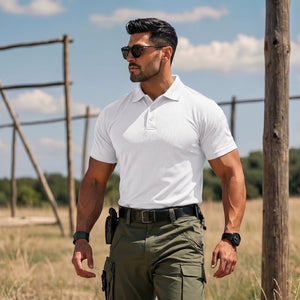 TACVASEN White Men's Dry Fit UPF 50+ Golf Workwear Tactical Polo Shirt