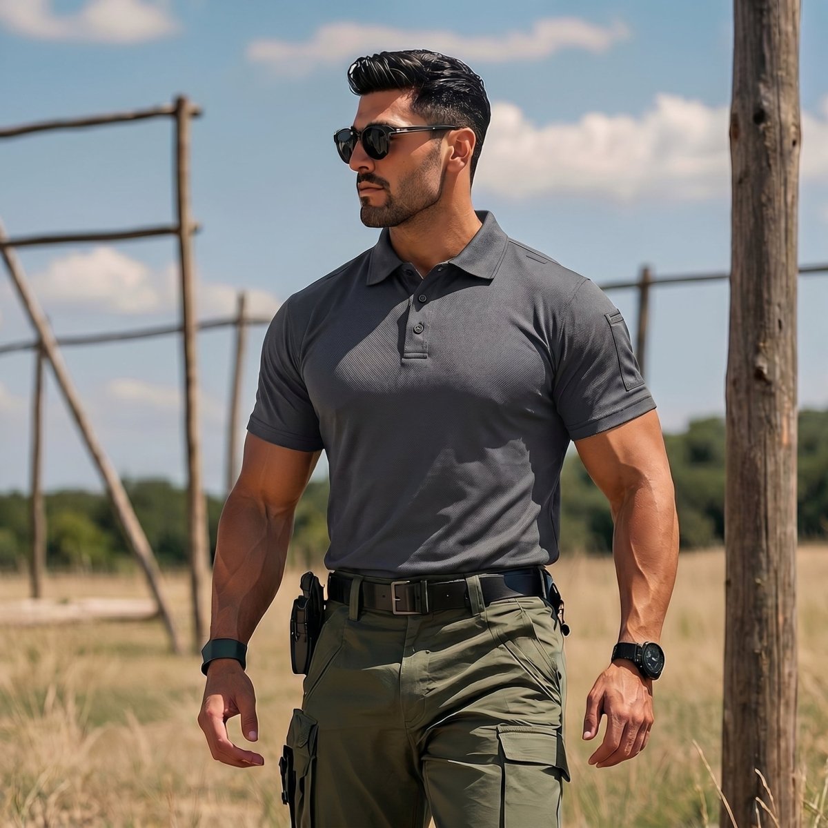 TACVASEN Dark Grey Men's Dry Fit UPF 50+ Golf Workwear Tactical Polo Shirt