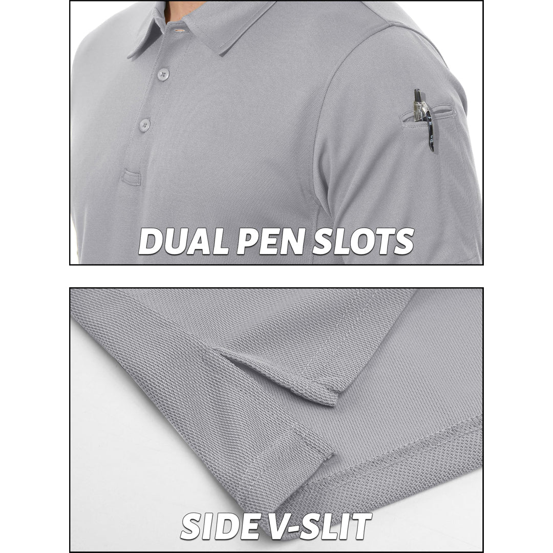 TACVASEN Light Gray Men's Dry Fit UPF 50+ Golf Workwear Tactical Polo Shirt