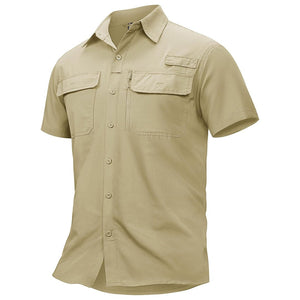 TACVASEN Light Khaki Fishing Shirt UPF 50+ Lightweight Outdoor Shirt