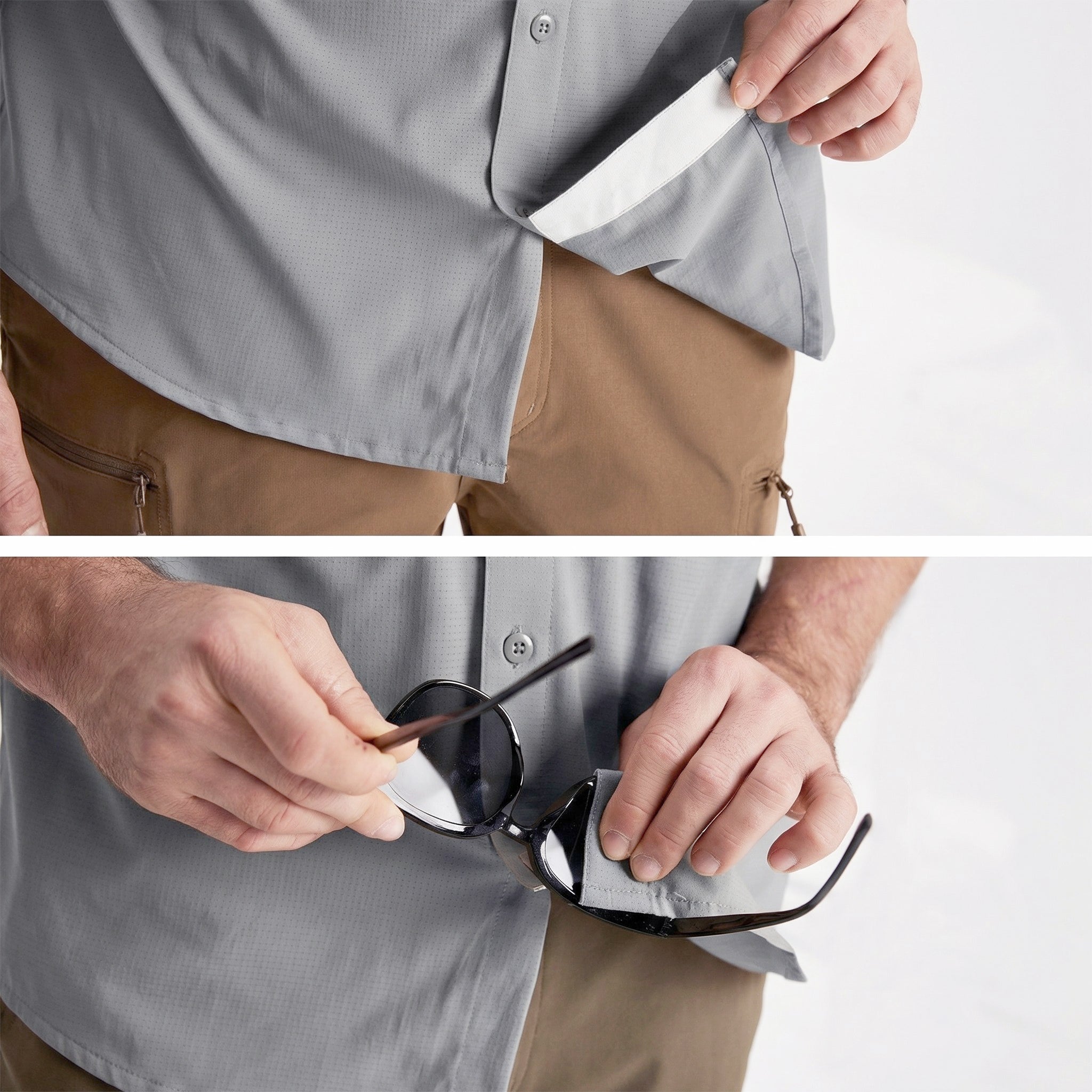 TACVASEN Light Grey Men's Fishing Shirts UPF Sun Protection Shirts with Zipper Pockets