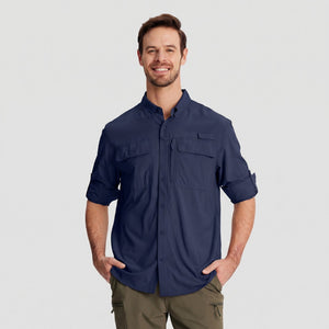 TACVASEN Navy Men's Fishing Shirts UPF Sun Protection Shirts with Zipper Pockets