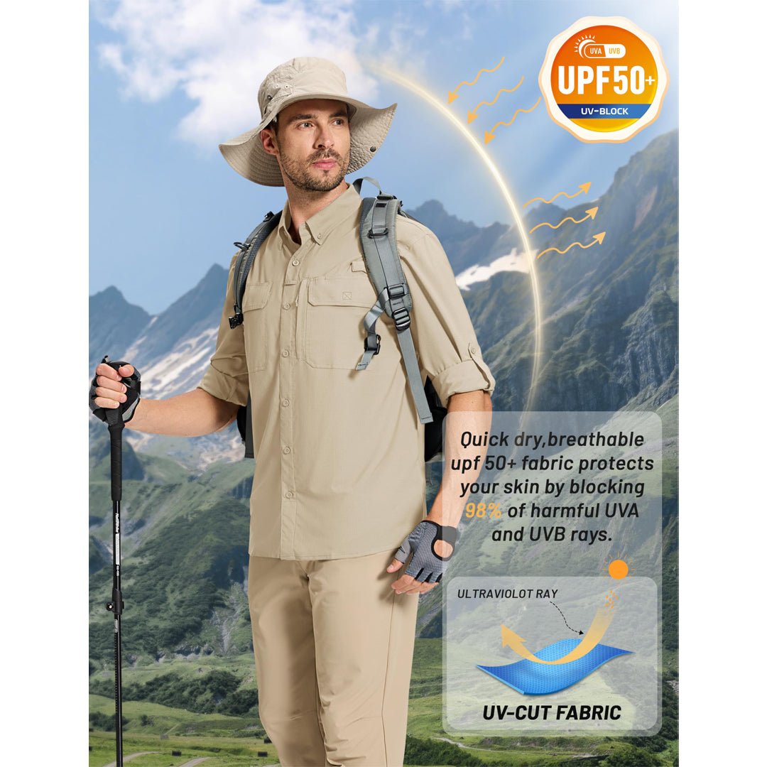 TACVASEN Army Green Men's Fishing Shirts UPF Sun Protection Shirts with Zipper Pockets