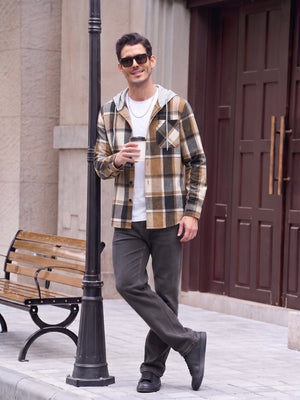 TACVASEN Brown Men's Flannel Casual Lightweight Hoodies Jacket