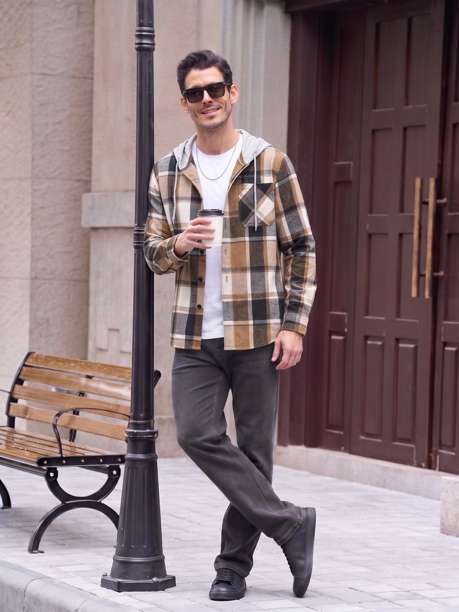 TACVASEN Brown Men's Flannel Casual Lightweight Hoodies Jacket