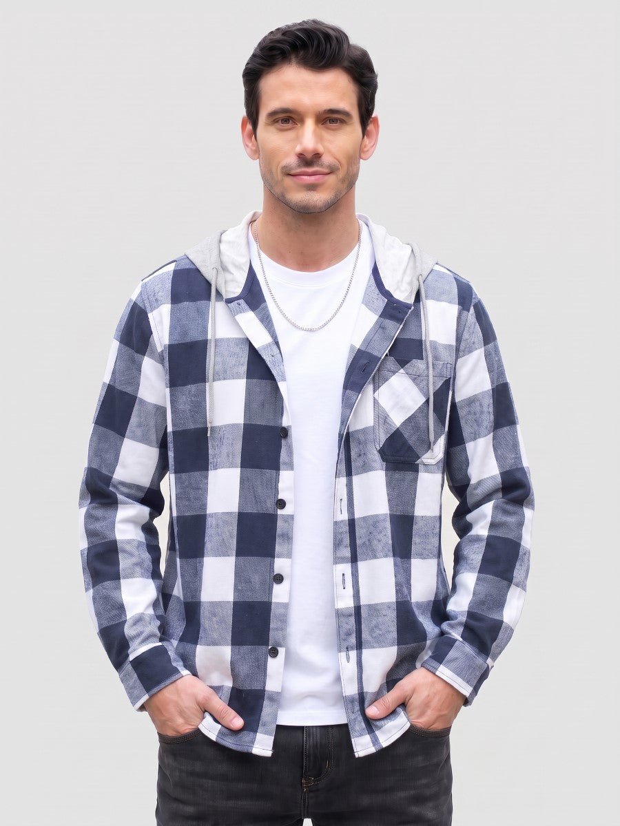 TACVASEN Blue Men's Flannel Casual Lightweight Hoodies Jacket