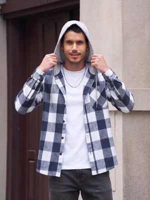 TACVASEN Blue Men's Flannel Casual Lightweight Hoodies Jacket
