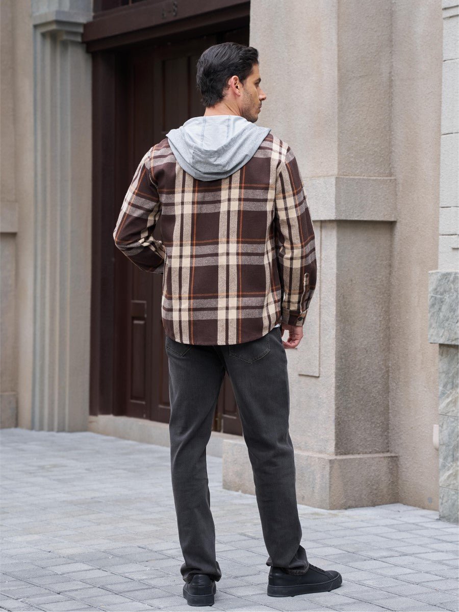 TACVASEN Coffee Men's Flannel Casual Lightweight Hoodies Jacket