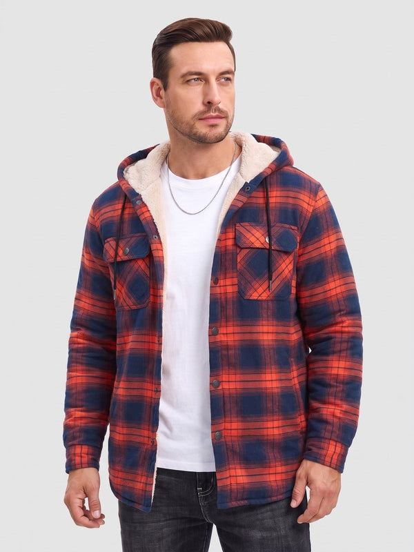 TACVASEN Orange Men's Flannel Plaid Shirt Jacket With 5 Pockets