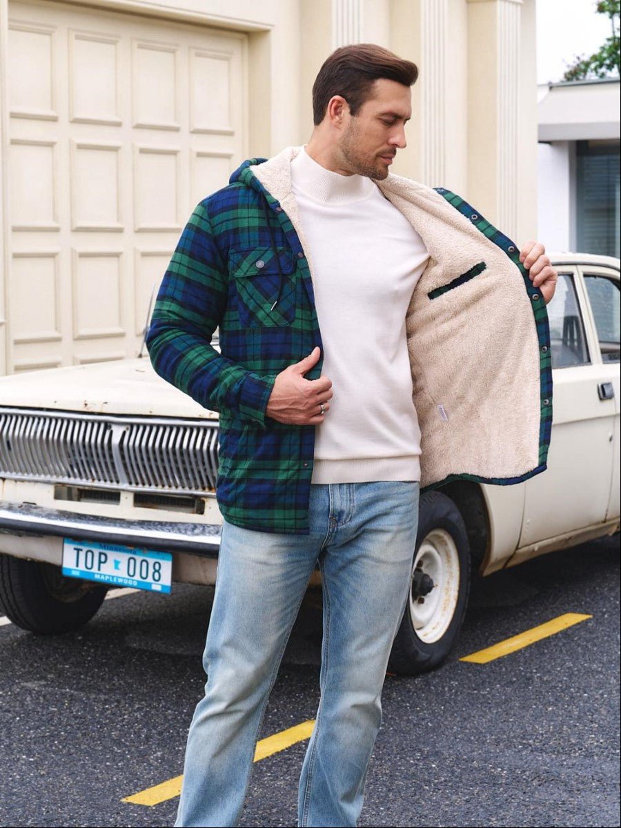 TACVASEN Green Men's Flannel Plaid Shirt Jacket With 5 Pockets