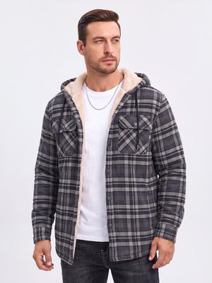 TACVASEN Black Grey Men's Flannel Plaid Shirt Jacket With 5 Pockets