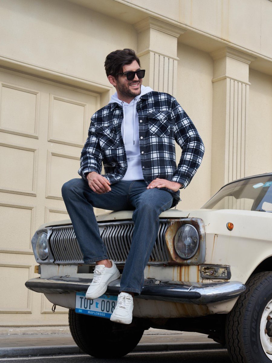 TACVASEN Black White Men's Flannel Quilted Lined Winter Jackets