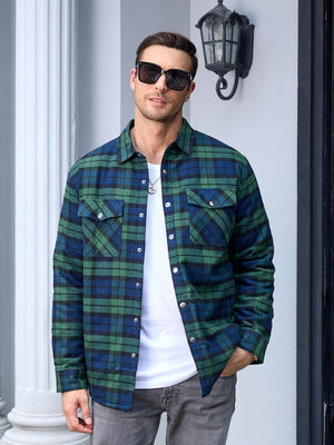 TACVASEN Green Men's Flannel Shirt Long Sleeve Button Down Jacket