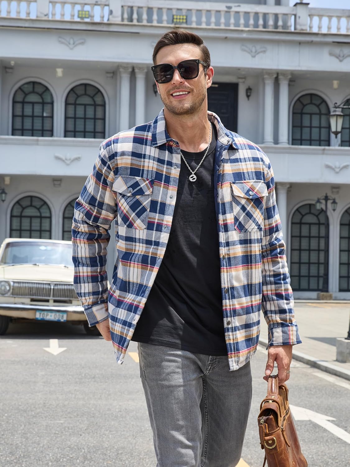 TACVASEN Yellow Men's Flannel Shirt Long Sleeve Button Down Jacket