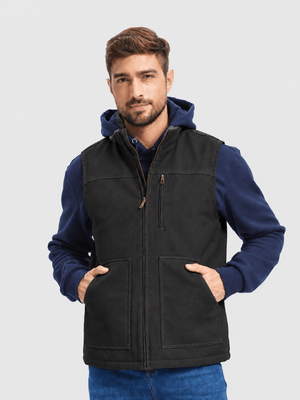 TACVASEN Black Men's Fleece Heavy-duty Canvas Waterproof Vest
