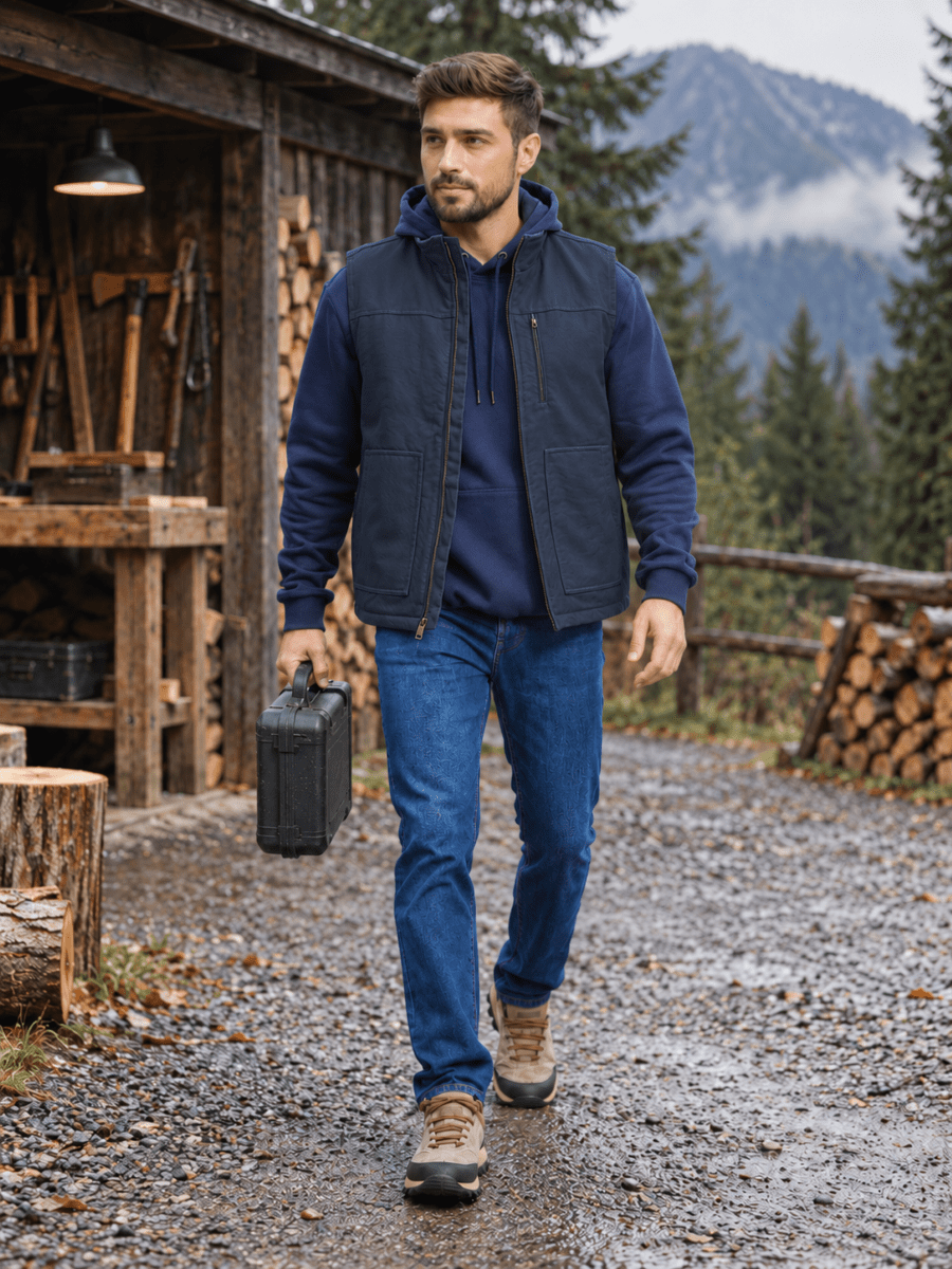 TACVASEN Navy Men's Fleece Heavy-duty Canvas Waterproof Vest