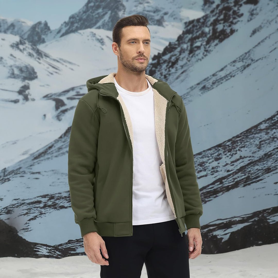 TACVASEN Khaki Men's Fleece Hoodie Jacket Windproof Winter Coats