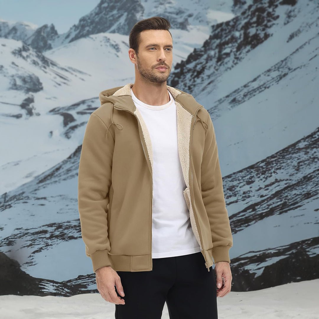 TACVASEN Khaki Men's Fleece Hoodie Jacket Windproof Winter Coats