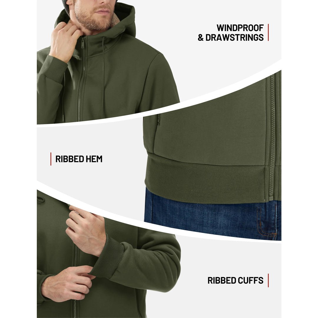 TACVASEN Khaki Men's Fleece Hoodie Jacket Windproof Winter Coats