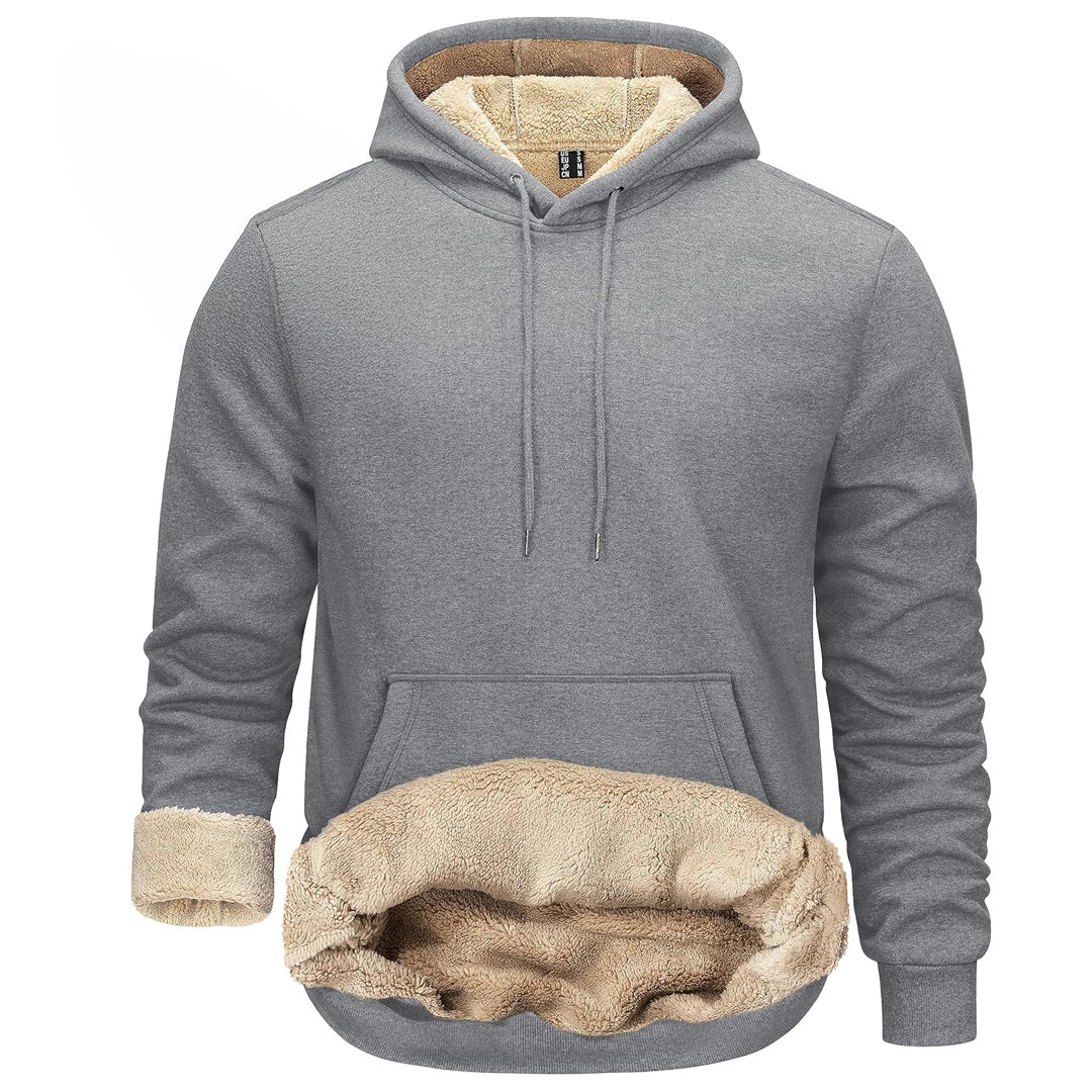 TACVASEN Light Grey Men's Fleece Hoodie Thick Fleece Lined Sweatshirt