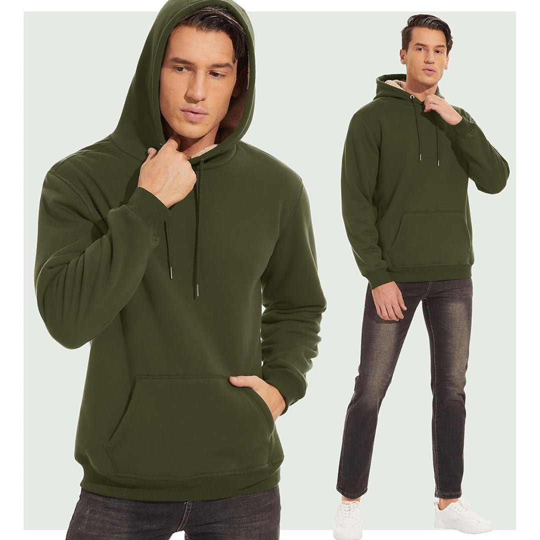 TACVASEN Army Green Men's Fleece Hoodie Thick Fleece Lined Sweatshirt