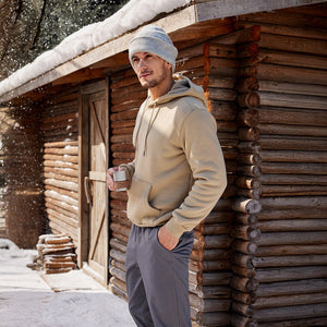 TACVASEN Khaki Men's Fleece Hoodie Thick Fleece Lined Sweatshirt