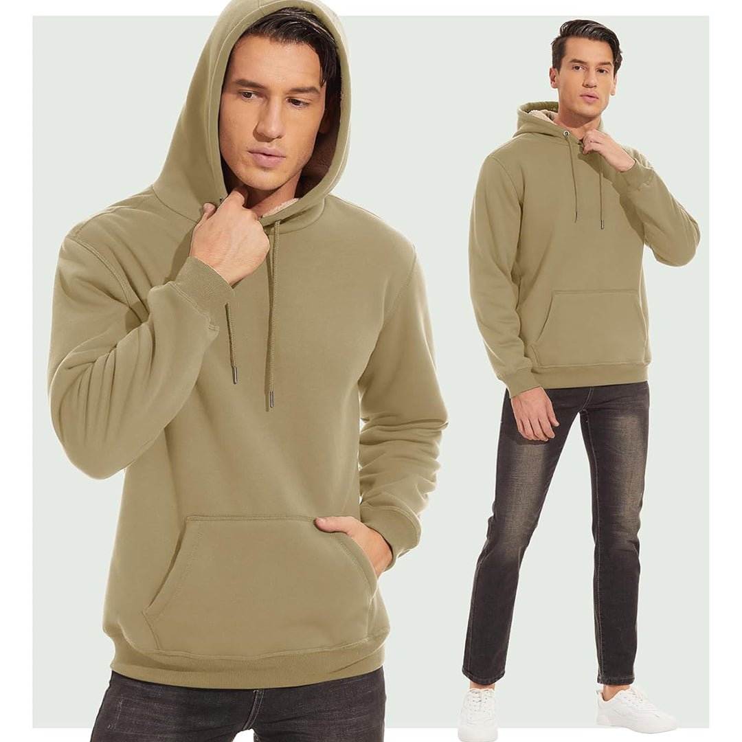 TACVASEN Khaki Men's Fleece Hoodie Thick Fleece Lined Sweatshirt