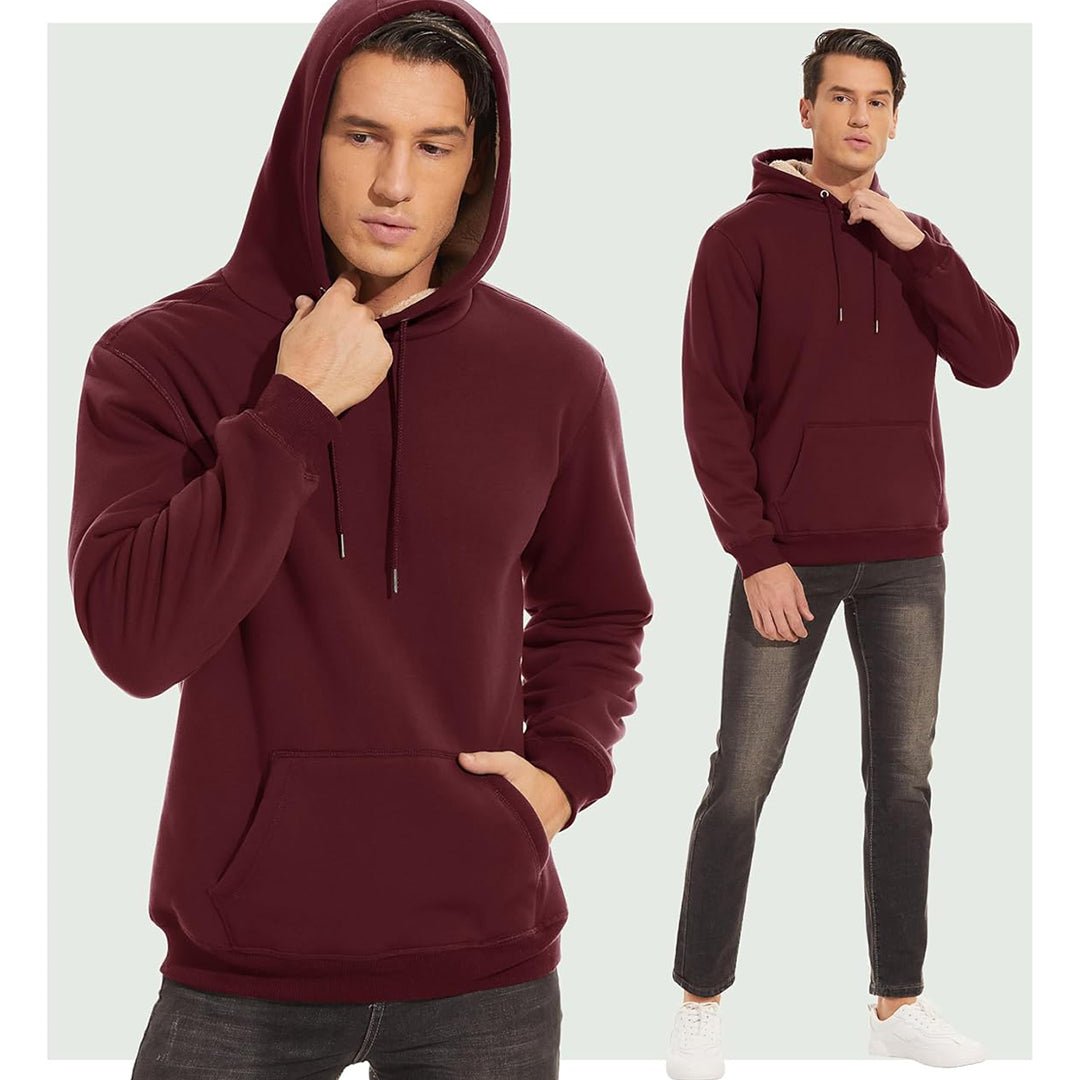 TACVASEN Wine Red Men's Fleece Hoodie Thick Fleece Lined Sweatshirt