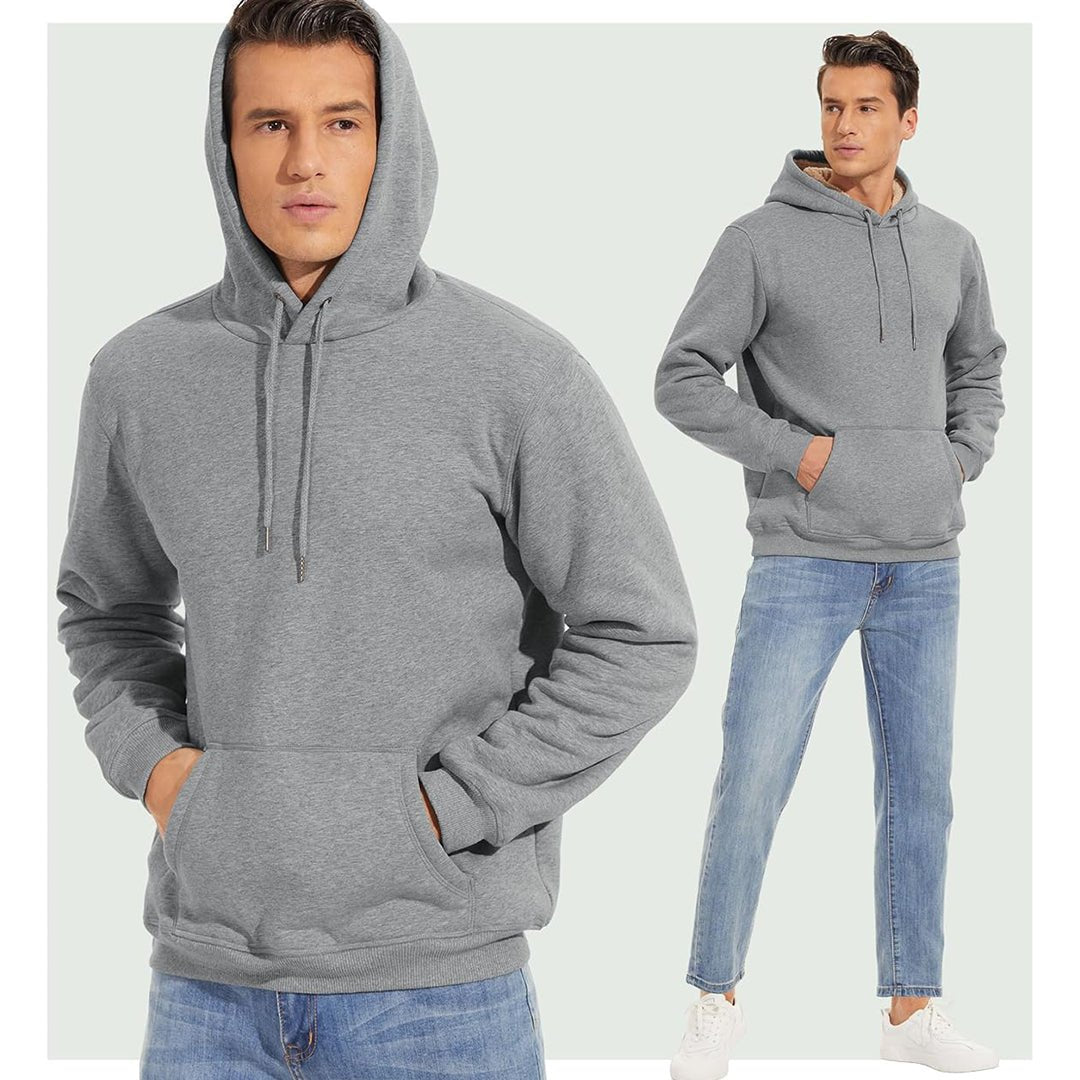 TACVASEN Light Grey Men's Fleece Hoodie Thick Fleece Lined Sweatshirt