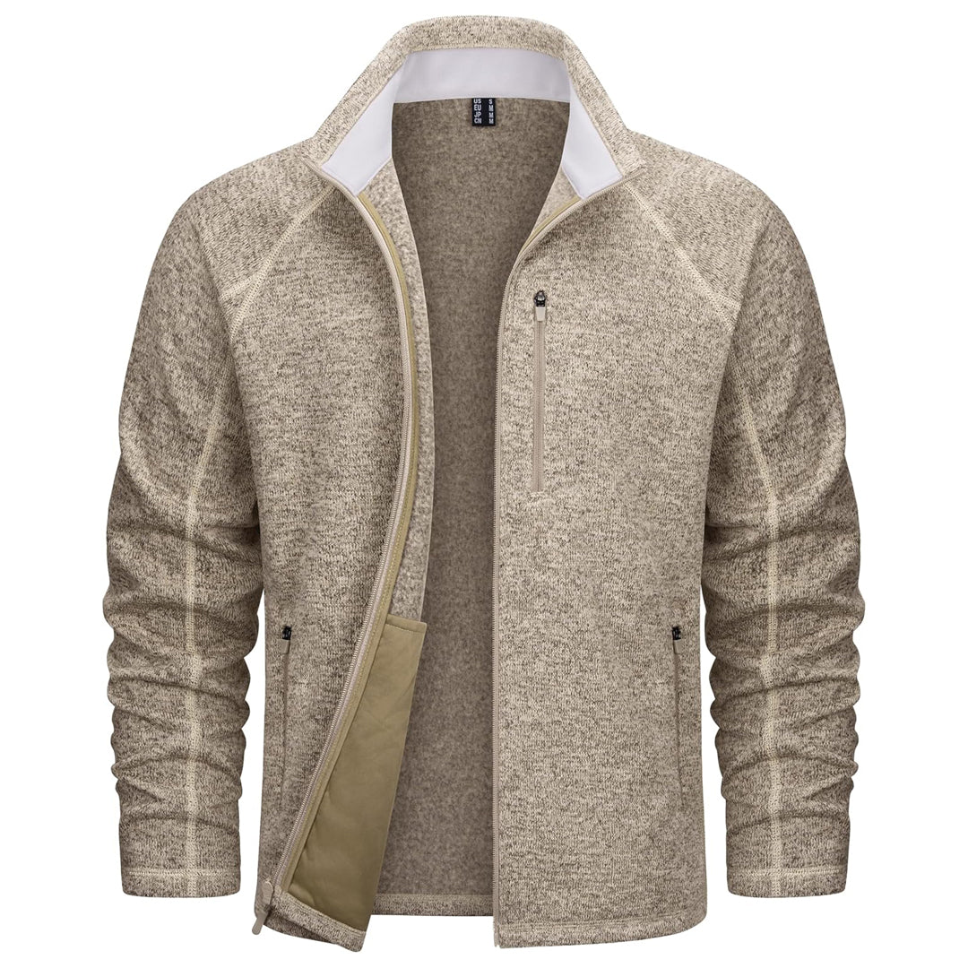 TACVASEN Khaki Fleece Jacket Full Zip Casual Outdoor Wear