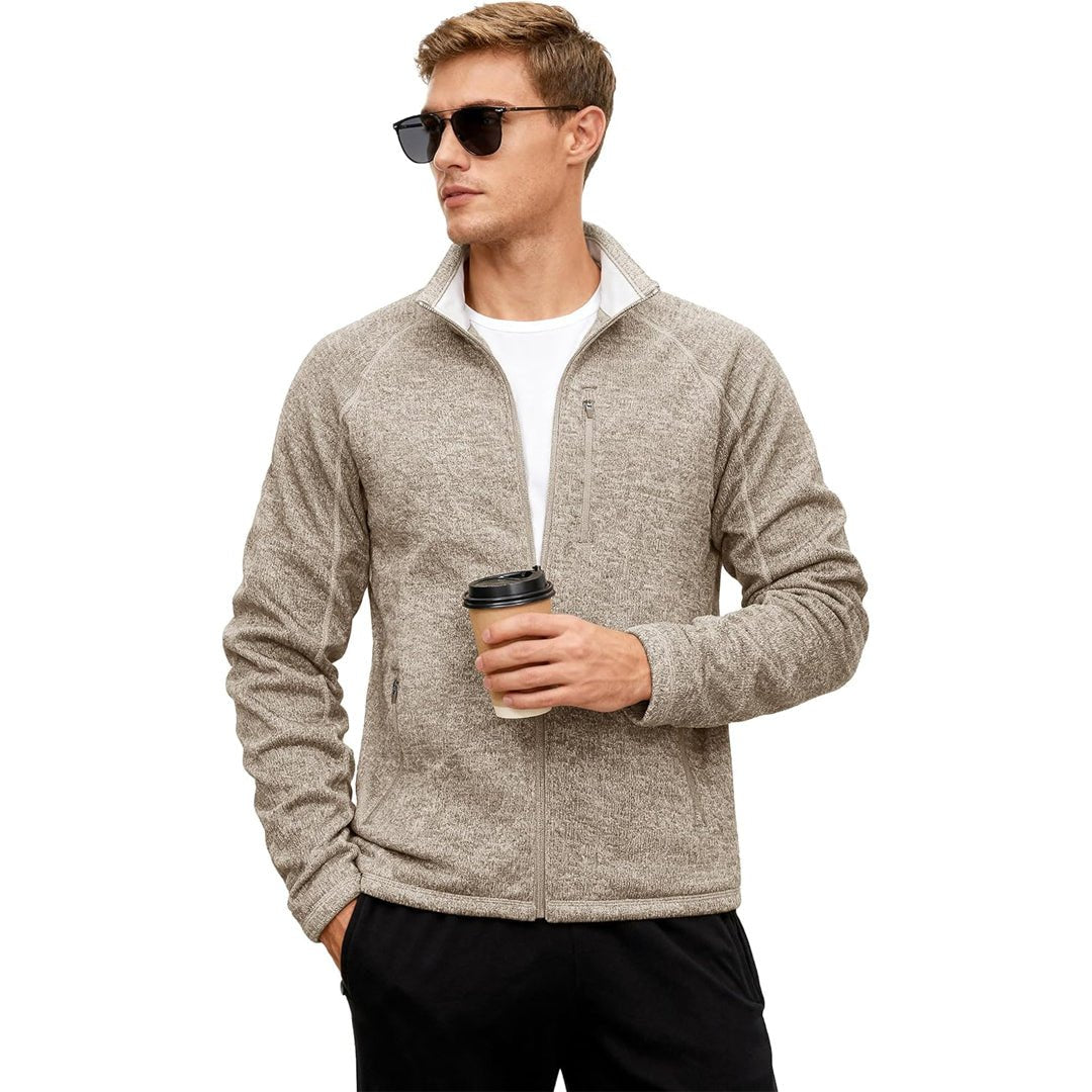 TACVASEN Khaki Fleece Jacket Full Zip Casual Outdoor Wear