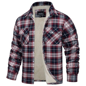 TACVASEN Red White Flannel Shirt Jacket Fleece - Lined Multi Pockets