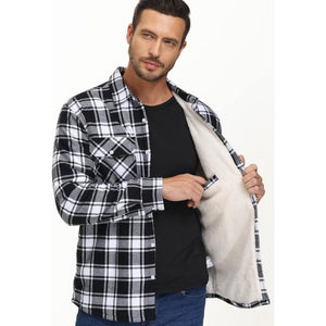 TACVASEN Black White Flannel Shirt Jacket Fleece - Lined Multi Pockets