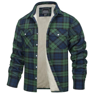 TACVASEN Green Flannel Shirt Jacket Fleece - Lined Multi Pockets