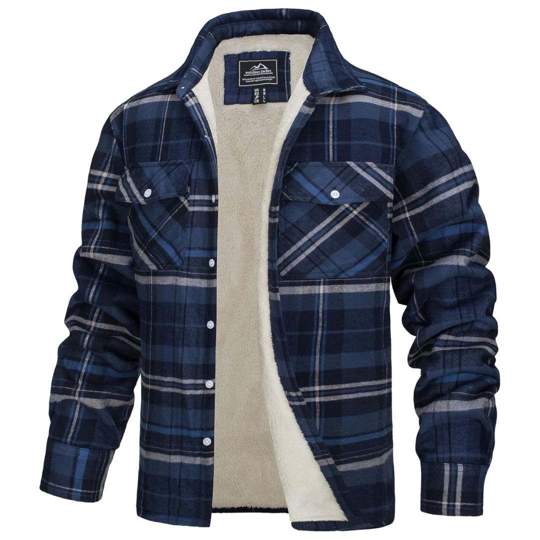 TACVASEN Blue Grey Flannel Shirt Jacket Fleece - Lined Multi Pockets
