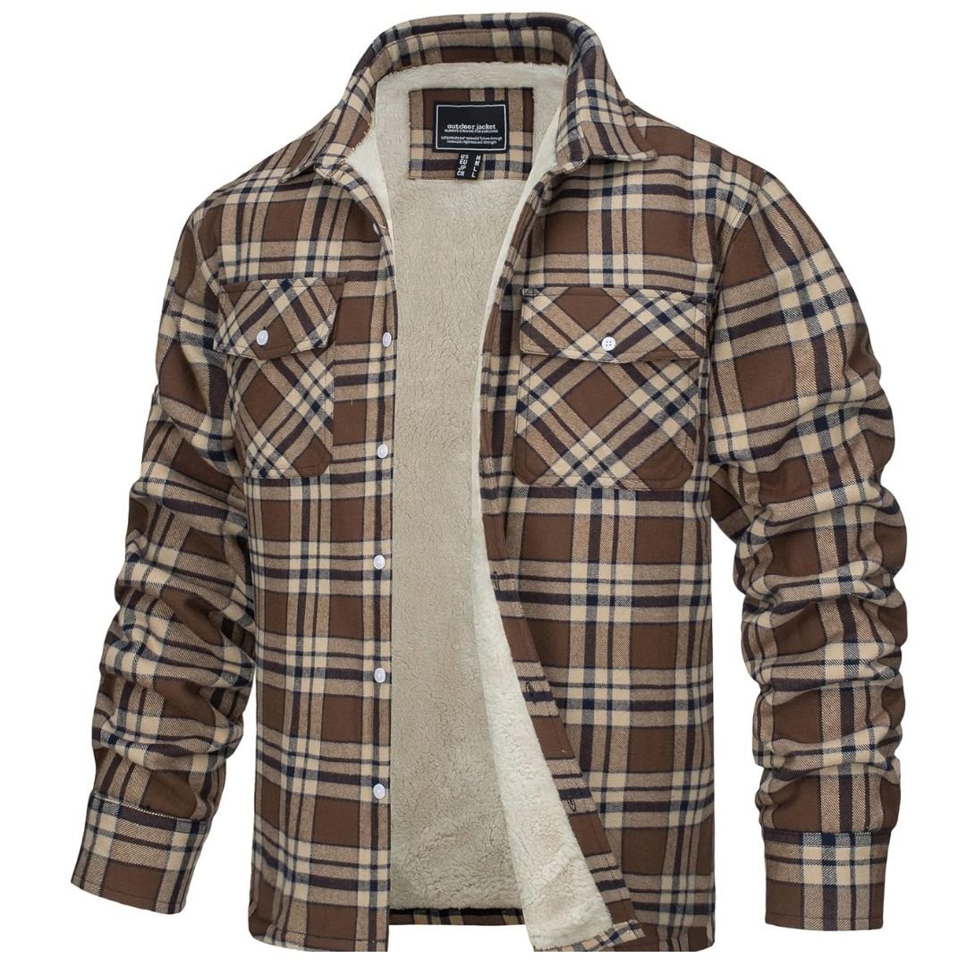 TACVASEN Brown Flannel Shirt Jacket Fleece - Lined Multi Pockets
