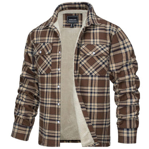 TACVASEN Brown Flannel Shirt Jacket Fleece - Lined Multi Pockets