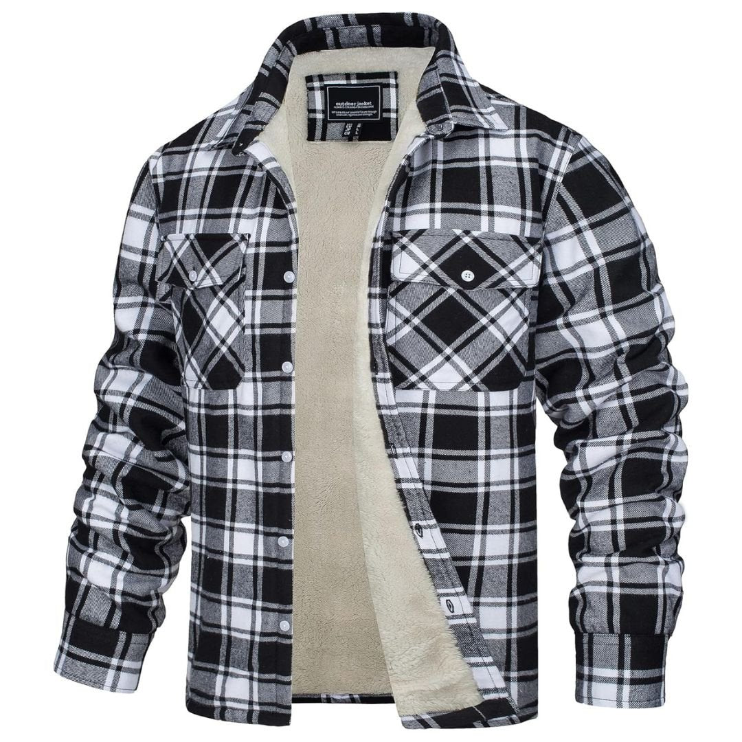 TACVASEN Black White Flannel Shirt Jacket Fleece - Lined Multi Pockets