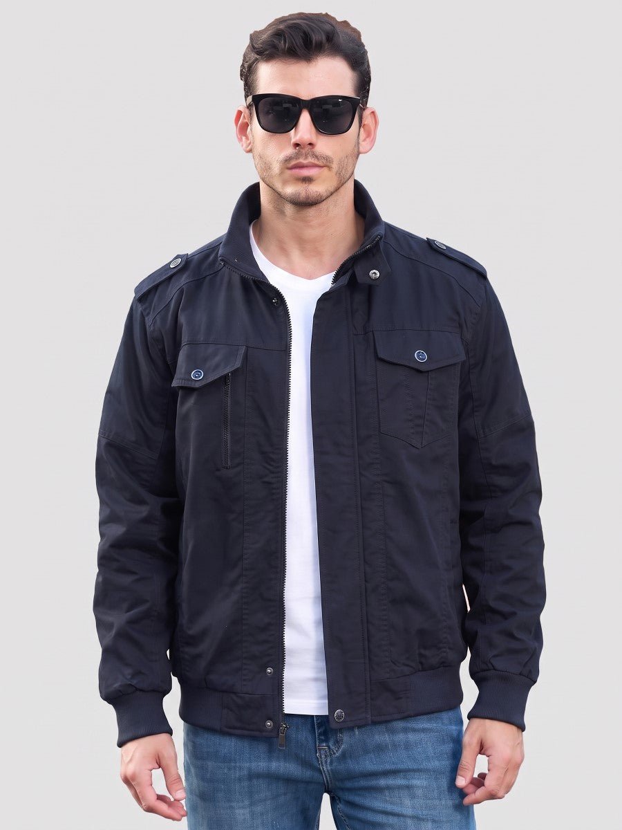 TACVASEN Navy Men's Fleece Lined Cotton Casual Cargo Bomber Jacket