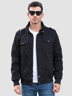 TACVASEN Black Men's Fleece Lined Cotton Casual Cargo Bomber Jacket