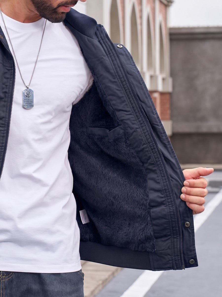 TACVASEN Navy Men's Fleece Lined Cotton Casual Cargo Bomber Jacket
