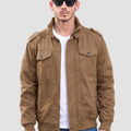 TACVASEN Khaki Men's Fleece Lined Cotton Casual Cargo Bomber Jacket