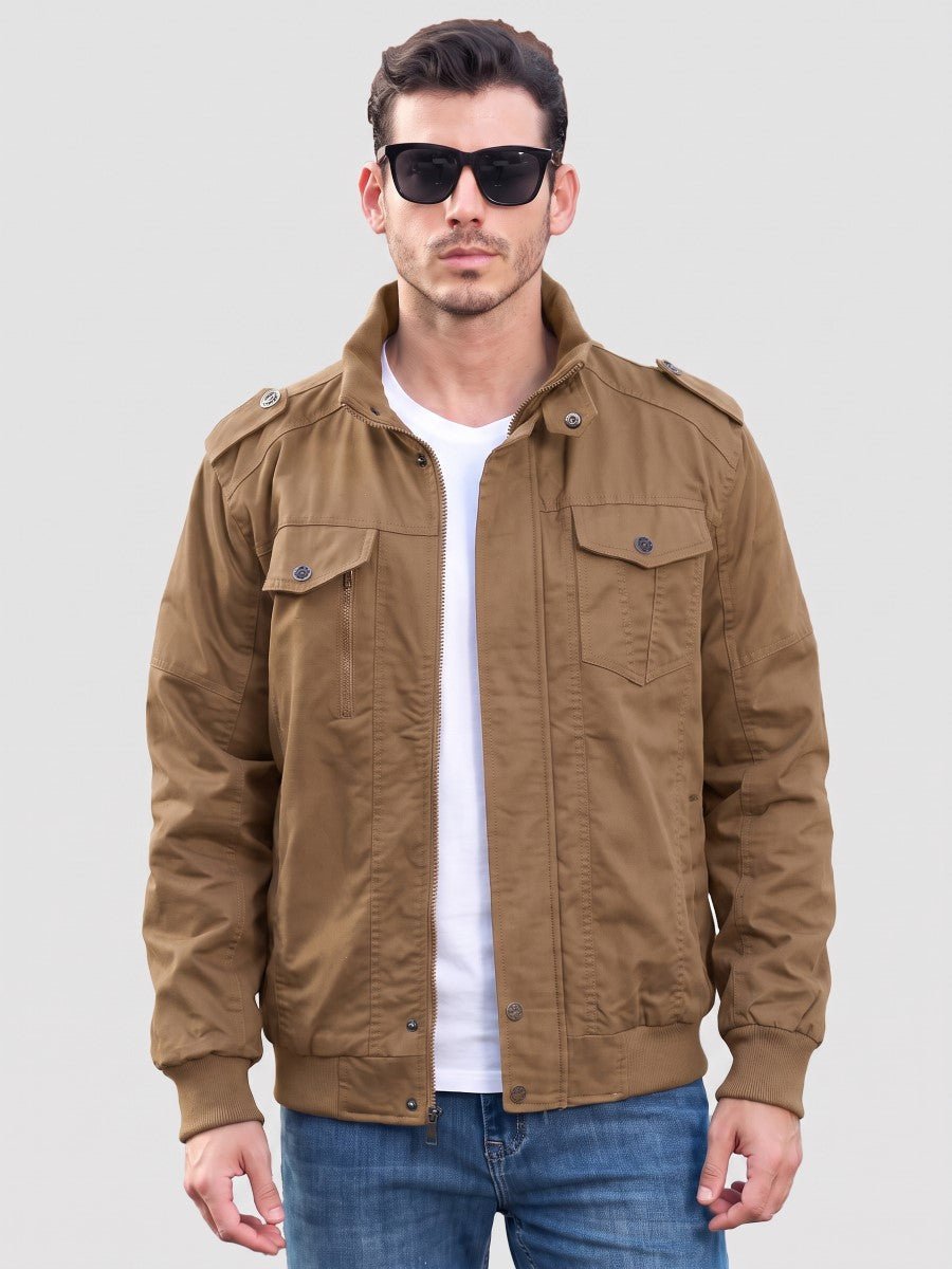TACVASEN Khaki Men's Fleece Lined Cotton Casual Cargo Bomber Jacket